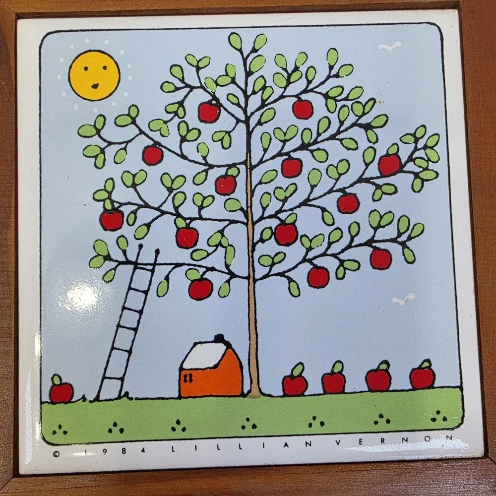1984 Vtg Lillian Vernon Framed Tile Coasters Trivets Seasons Wall Decor Set Of 4